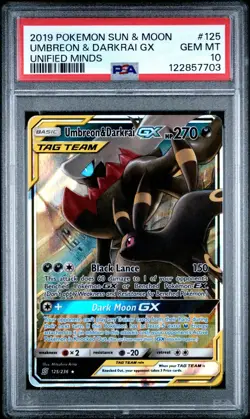 2019 POKEMON SUN & MOON UMBREON & DARKRAI GX UNIFIED MINDS PSA 10 - Image 4