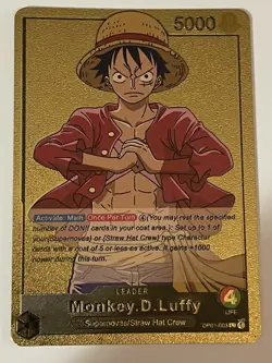 Monkey D Luffy One Piece Anime GOLD FOIL FAN ART Custom Collectible CCG Card - Image 1