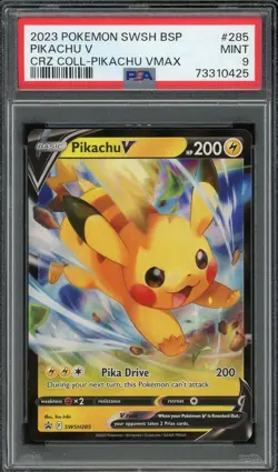 2023 PSA 9 Pokemon Pikachu V BSP SWSH285 Black Star Promo Card Crown Zenith Coll - Image 1