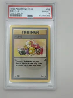 PSA 8 MR. FUJI 1st Edition #58 - Fossil 1999 WOTC Trainer Pokemon Card - Image 1