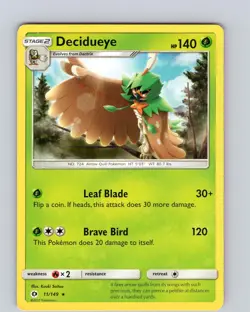 Pokemon TCG Decidueye S&M Base Set 11/149 Regular Rare Card Played HP-MP - Image 1