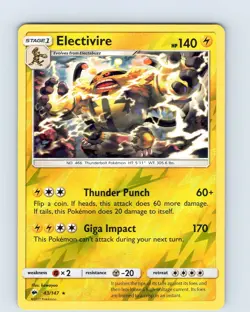 Pokemon TCG Electivire S&M Burning Shadows 43/147 Reverse Holo Rare Card NM - Image 1