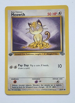Pokemon TCG Meowth Jungle 56/64 Regular 1st Edition Common - Image 1