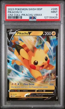PIKACHU V #285 BLACK STAR PROMO CROWN ZENITH PIKACHU VMAX COL 2023 POKEMON PSA 9 - Image 1