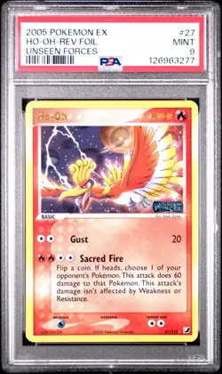 2005 POKEMON EX UNSEEN FORCES #27 HO-OH-REVERSE FOIL PSA 9 - Image 1