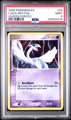 2005 POKEMON EX UNSEEN FORCES #29 LUGIA-REVERSE FOIL PSA 9 - Image 1