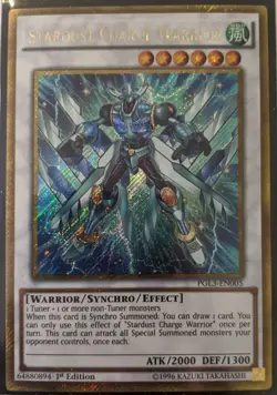 YuGiOh Stardust Charge Warrior Gold Secret Rare 1st Edition PGL3-EN005 - Image 1