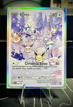 “Christmas Eevee” & Friends Custom Fan Art Pokemon Card w/ Holo Sleeve - Image 1