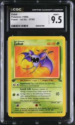 CGC 9.5 MINT+ Zubat 1999 Fossil 1st Edition 57/62 Pokemon Card - Image 1