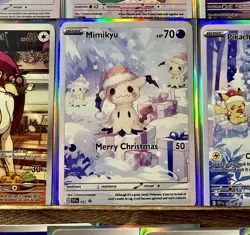 A Very Mimikyu Christmas Custom Fan Art Pokemon Card w/ Holo Sleeve - Image 1