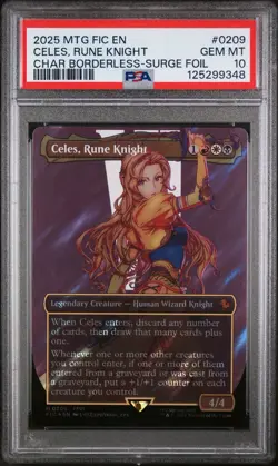 PSA 10 Magic the Gathering MTG FF Celes, Rune Knight Borderless Surge Foil 0209 - Image 1