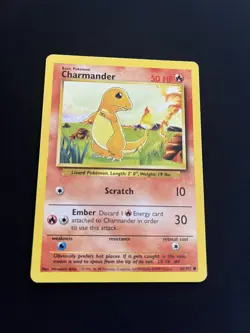 Charmander 46/102 EXC Pokemon Card Base Set Non Holo WOTC Vintage 1999 Unlimited - Image 1