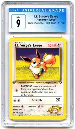 CGC 9 MINT Lt. Surge's Eevee Gym Challenge 1st Edition 2000 Pokemon 51/132 -00 - Image 1