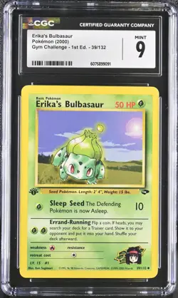 CGC 9 MINT Erika's Bulbasaur Gym Challenge 1st Edition 39/132 Pokemon Card - Image 1