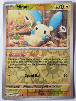 REVERSE HOLO Minun 061/182 NM / M - Paradox Rift Pokemon Card - Narumi Sato Art - Image 1