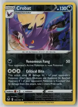 Crobat 105/195 Pokemon Silver Tempest Reverse Holo Card Near Mint (NM) 1 - Image 1
