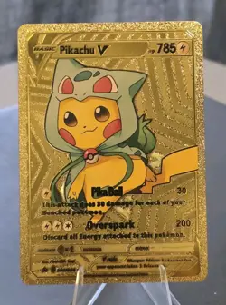 Pokemon Pikachu V 785hp Gold Foil Fan Art Collector Card TCG - Image 1