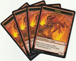 ? 4 MAGIC The Gathering TEUFEL Red Token Creature MTG PLAYSET WAR/DE 2019 - Image 1