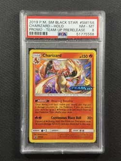 Pokemon Cards PSA 8 NM-MT Charizard Holo Prerelease S&M Black Star Promo SM158 - Image 1