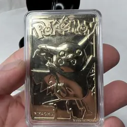 Pokemon Pikachu Burger King 23K Gold Plated Trading Card & Pokeball Vintage 1999 - Image 2