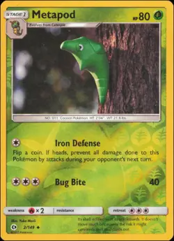 Pokemon - Metapod #2/149 - SM Base Set Reverse Holo - Image 1
