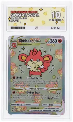 ACE 10 Simisear VSTAR GG37/GG70 Crown Zenith Holo Pokemon Card - Gem Mint - Image 1
