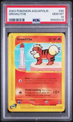 PSA 10 GEM MINT Growlithe 80/147 Aquapolis 2003 Pokemon Card - Image 1