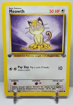 MEOWTH JUNGLE FIRST 1ST EDITION 56/64 COMMON VINTAGE WOTC POKEMON CARD LP/MP - Image 1