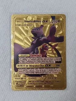 Mewtwo & Mew GX Tag Team 270 HP Gold Foil Fan Art Display Card 71/236 NM - Image 1