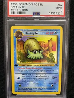 1999 Pokemon Fossil 1st Edition Omanyte 52/62 PSA 9 Mint - Image 1