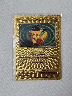 Pikachu Special Delivery Gold Foil Fan Art Display "Happy Delivery" Hp60 Pokemon - Image 1
