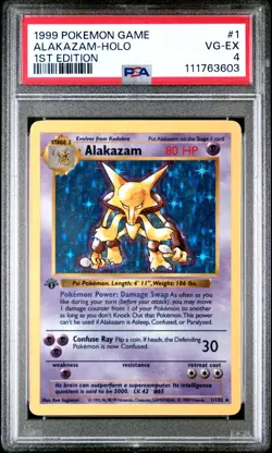 1999 Pokemon 1st Edition Alakazam Holo Base Set 1/102 PSA 4 - Image 3
