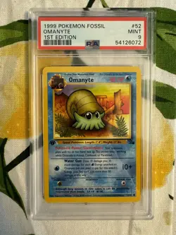 1999 Pokemon - 1st Edition Omanyte Non-Holo Fossil 52/62 - PSA 9 Mint! - WOTC - Image 1