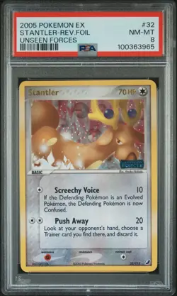 2005 Pokemon EX Unseen Forces Stantler Reverse Foil #32 PSA 8 NM-MT - Image 1