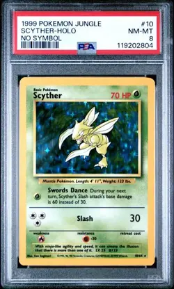 1999 Jungle Scyther No Symbol #10 Holo PSA 8 - Image 1