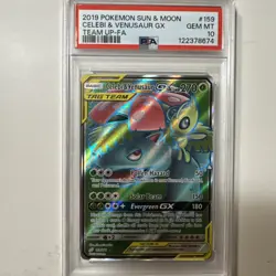 Celebi & Venusaur GX 159/181 Team Up FA Pokemon Sun & Moon PSA 10 Gem Mint!! - Image 1
