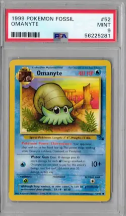 1999 Pokemon Fossil, #52, Omanyte, PSA 9, Mint - Image 1