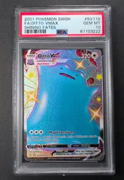 2021 POKEMON SWORD & SHIELD SHINING FATES #SV119 FULL ART/DITTO VMAX PSA 10 - Image 1