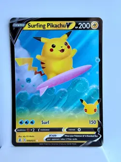 NM Surfing Pikachu V -008/025 - Pokemon Celebrations Sword & Shield Rare Card - Image 1