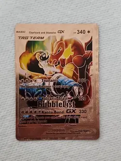 Pokemon Fan Art Rose Gold Display Card Charizard & Blastoise Tag Team GX - Image 1