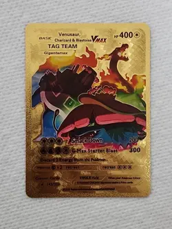POKEMON Gold Foil Charizard Blastoise Venusaur Vmax Tag Team Card HP 400 143/203 - Image 1