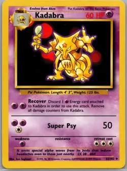 Kadabra 32/102 Non Holo Base Set - Pokemon Card - NM - Image 1