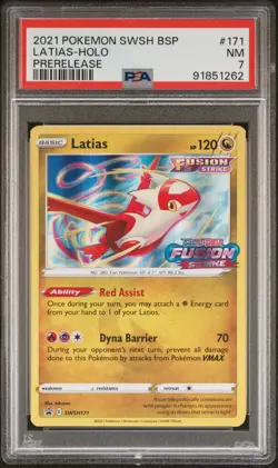 2021 POKEMON SWSH BLACK STAR PROMO PRERELEASE #171 LATIAS-HOLO PSA 7 - Image 1