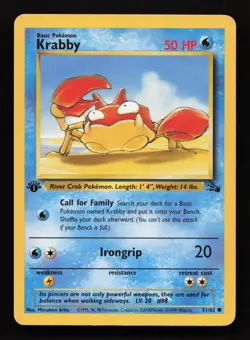 Krabby 1st Edition Fossil 51/62 WOTC Vintage Pokemon 1999 - Image 1