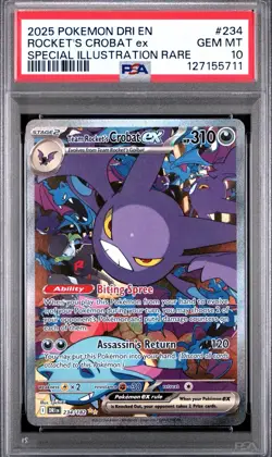 2025 POKEMON DRI SPECIAL ILLUSTRATION RARE #234 TEAM ROCKET'S CROBAT EX PSA 10 - Image 1