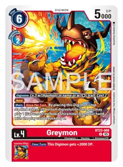 Digimon BT23 Hackers Slumber BT23-008 Greymon Uncommon Card Pre Order October - Image 1