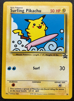 Surfing Pikachu Black Star Promo 28 Pokemon League NM 2001 - Image 1