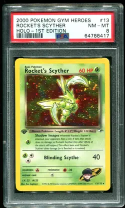 PSA 8 Rocket's Scyther 1st Edition Holo Rare Gym Heroes 2000 Pokemon Card #13 - Image 1