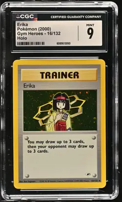 CGC 9 MINT Erika 2000 Gym Heroes 16/132 Holo Pokemon Card - Image 1