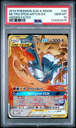 2019 POKEMON SUN & MOON HIDDEN FATES #44 MOLTRES & ZAPDOS & ARTICUNO GX PSA 10 - Image 1